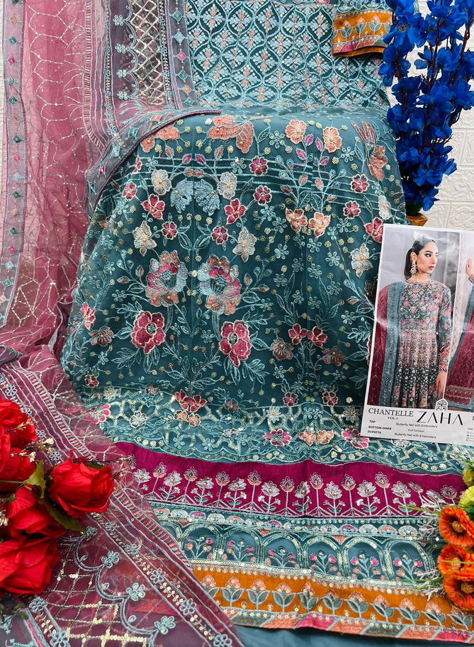 Zaha Chantelle Vol 5 E And F Butterfly Net Embroidery Pakistani Suits Wholesale Online
